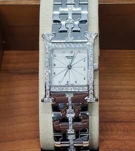  as good as new [ Hermes ] reference regular price 132 ten thousand jpy!H watch! lady's wristwatch! silver group face! case body * breath * after diamond!