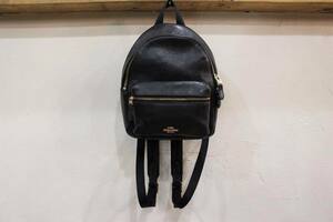 *COACH/ Coach leather Mini rucksack F38263 Charlie pe pull do leather black × Gold lady's bag pack old clothes used*