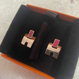 [HERMES]H motif earrings I Lee n Gold × raspberry pink [ Hermes ]