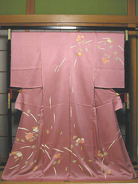 Unmaßgeschneidert, pure Seide, handbemalte Yuzen-Homongi mit geschliffenem Wappen (mit 8 Haken), Damen-Kimono, Kimono, Besuchskleid, ungeschnitten