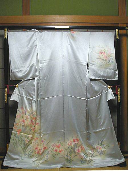 Sin medida, Seda Pura, Yuzen homongi pintado a mano (con ocho perchas), kimono de mujer, kimono, vestido de visita, sin medida