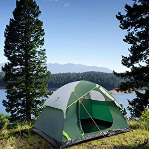 【誰でも簡単に設営】 テント 2人用 ポール付き 通気性 コンパクト 初心者 自立式 広々空間 キャンプ アウトドア レジャー 防災 グリーン