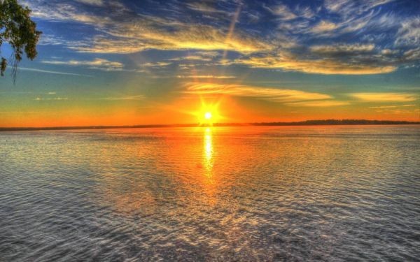 Spectacular Sunrise Wisconsin Lake Mysterious Healing Power Painting Style Wallpaper Poster Wide Version 603 x 376mm (Removable Sticker Type) 003W2, printed matter, poster, science, Nature