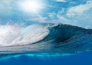 波 オーシャンブルーの波と太陽 海 青空 サーフィン 絵画風 新素材壁紙ポスター 特大A1版 830×585mm はがせるシール式 010A1, 印刷物, ポスター, 科学、自然
