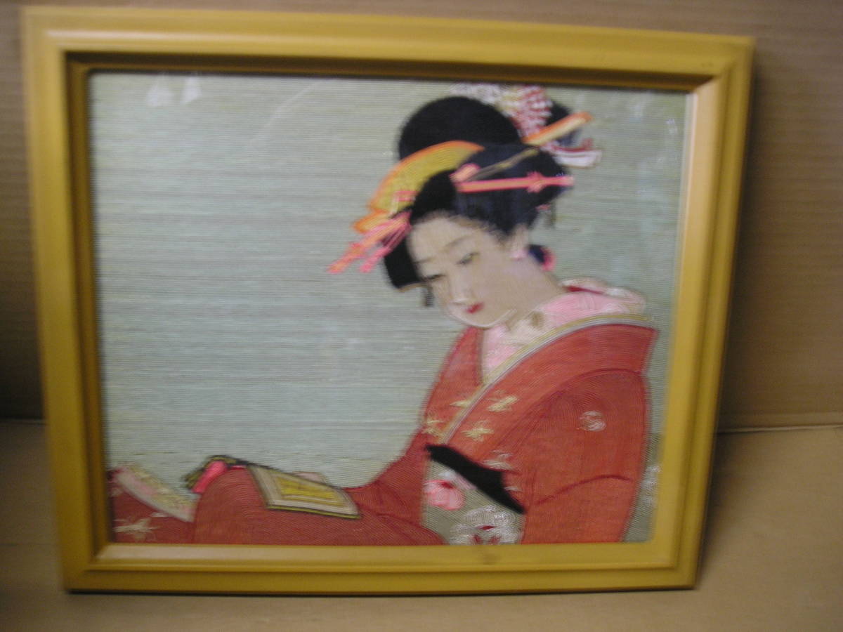 Showa retro embroidery ◆Japanese beauty painting ◆Width 41 Height 35 [Storage 102], Artwork, Painting, Portraits