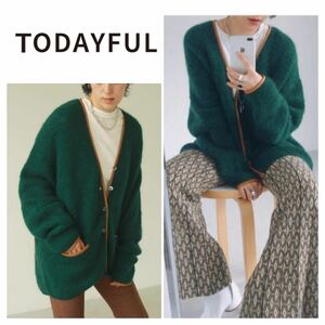 TODAYFUL piping knitted cardigan green 20211210