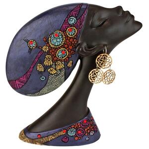 アフリカの頭飾りの女性の彫刻　インテリア置物オブジェ装飾品民族衣装アフリカ人女性像エキゾチックエスニック装飾ホームデコ飾り雑貨