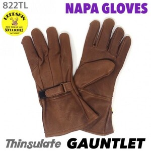 送料無料★NAPA GLOVES ナパ 鹿革 防寒 冬用 ガントレット シンサレート グローブ 822TL-L ブラウン 茶 裏地付 3M社 gauntlet 万能