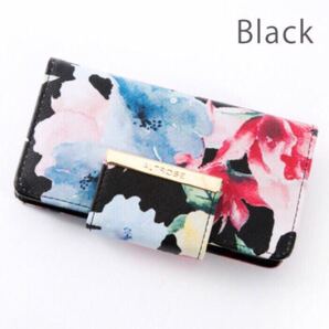 iPhone 6/6S/7/8/SE2 花柄手帳型ケース ブラック 黒