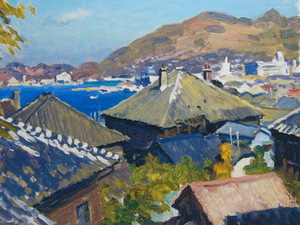 Art hand Auction 林鶴雄, ｢南山手風景｣, 希少な額装用大判画集の額装画, オーダーマット付･日本製新品額入り, 送料無料, 絵画, 油彩, 自然, 風景画