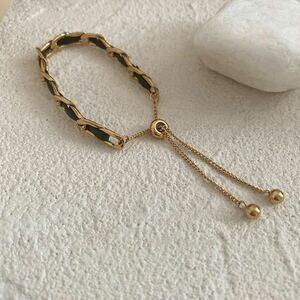  комбинированный браслет женский Gold × черный кожа кожа кожа аксессуары свободный размер золотой elegant новый товар 