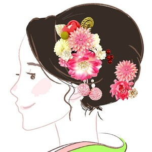 髪飾り　３点セット　wk-224　ピンク　花かんざし　組紐　パール 成人式　振袖　浴衣　卒業式