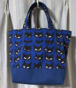 ミニトートバッグ 猫 ハンドメイド ランチバッグ / 帆布 トートバッグ ナスカン2個付 4ポケット