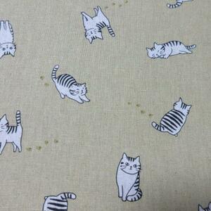 綿麻 キャンバス 110×200cm 生地 はぎれ 日本製 猫 キジトラ 