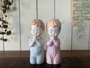 レトロ　陶器　ペア　祈り　男の子　女の子　置物　ビンテージ　人形