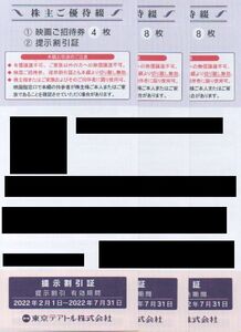 東京テアトル 株主優待券 映画ご招待券 20枚+提示割引証 男性名義 有効期限：2022年7月31日 普通郵便・ミニレター対応可