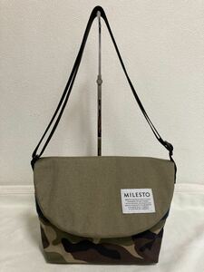 【極美品】限定特割 MILESTO ミレスト floppyS メッセンジャーバッグ ショルダー カーキ/カモフラ2トーン お洒落 激安 送料185円可！