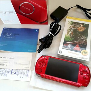 SONY PSP-3000 RR ラディアントレッド 本体 一式 ソニー プレイステーションポータブル ソフト1個付き