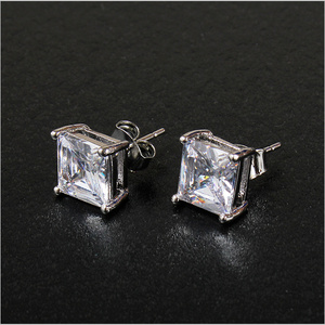  pair (2 piece ) sale Cubic Zirconia 14KGP earrings four angle 8mm silver large grain big size zirconia large size silver Ame - Gin g clothes 
