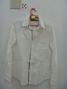 ●【agate】　メンズ　長袖シャツ　Mサイズ　白　襟もと黄ばみあり