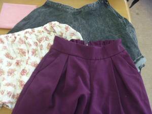 * lady's short pants & skirt total 3 point L purple * floral print other 