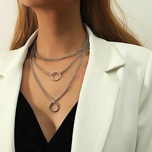 3連 リング 多層 ネックレス ♪ ジュエリー ペンダント オシャレ チェーン レディース ネックレス アクセサリー 銀