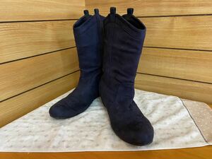  suede boots L size low heel black 