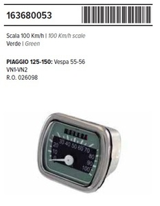 RMS 16368 0053 after market meter Vespa VM/VN 100km green color short period .. breakdown many 