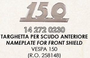 RMS 14272 0230 社外 外装 バッチ(レッグシールド前側 筆記体) &#34;150&#34; ベスパ