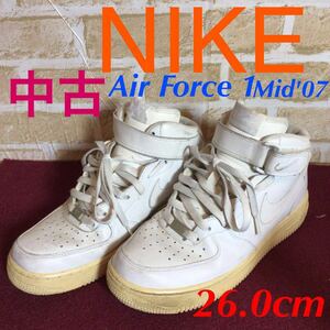 【売り切り!送料無料!】A-110 NIKE!Air Force1 Mid'07!26.0cm!ハイカットスニーカー!白!スニーカー!お洒落!中古!