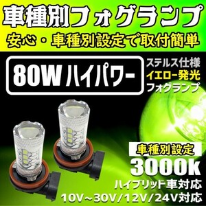 最新ステルス仕様 雪雨霧に強い コペン L880K H14.06～H24.09 HB4 車種別LEDフォグランプ 80W イエロー色発光 3000K