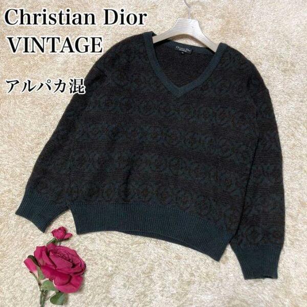 アルパカ混クリスチャンディオール Christian Dior monsieur ヴィンテージ 総柄 ニット セーター メンズ Mサイズ