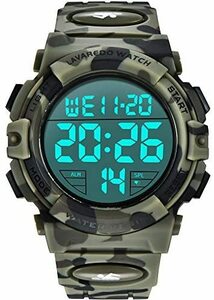★色:6-迷彩グリーン★ 腕時計 メンズ デジタル スポーツ 50メートル防水 おしゃれ 多機能 LED表示 アウトドア 腕時計