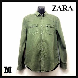 即決★ZARA MAN★ザラ★メンズ★コットンシャツ★M★カーキ★オリーブ★ウエスタンシャツ★定番★アーミールック★