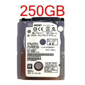 HDD 250GB 2.5&#34; 7mm SATA 3Gbps 正常 HGST Z5K500-250 HTS545025A7E380 0J30182 2.5インチ ハードディスクドライブ [HDD#c.6]