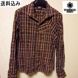 TORNADO MART コットンチェックシャツ長袖【 胸囲 ８８ｃｍ前後 】ブラウン系 トルネードマート 