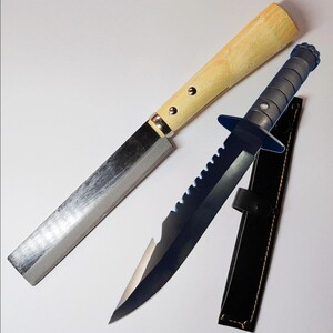 【2点セット】日本製 鉈 全長31cm カバー & シースナイフ キャンプ新品
