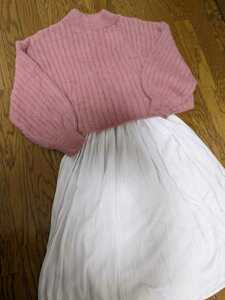 ブログ掲載品！ナースの私服★ピンクニットとロングスカート