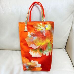 一点物 着物 帯 袋帯 リメイク ハンドメイド トートバッグ サブバッグ 和装バッグ 金箔 花柄 お茶会 お稽古 結婚式 礼装
