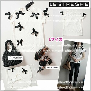 LE STREGHEレ・ストレーゲItaly製◆必須のTシャツもフェミニンに！◆リボンたっぷりTシャツ白L