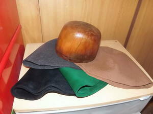 帽子の木型　丸（角）クラウン　57.5センチ　 出荷時梱包あんことおまけを兼ねてウール帽体とベロア帽体　帽子木型で創作 匿名配送