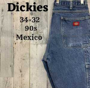 90sディッキーズ34×32ブルー青ペインターパンツデニムジーンズメキシコ