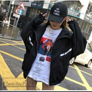 韓国　ファッション　長袖　レディース　アウター　ブラック　ゆったり　オーバーサイズ　パーカー