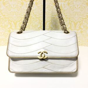1円 シール付 【希少】CHANEL シャネル バッグ チェーン ダブル ショルダー マトラッセ アーチ 白 ヴィンテージ 2way