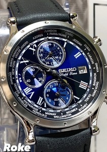 30周年限定モデル 新品 SEIKO セイコー 腕時計 ワールドタイム アラーム レザーベルト SPL059P1 クロノグラフ ブルー アンティーク腕時計
