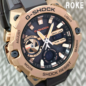 新品 CASIO カシオ G-SHOCK ジーショック G-STEEL メンズ 腕時計 耐衝撃構造 タフソーラー ローズゴールド モバイルリンク カーボンベゼル