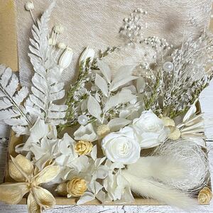 プリザーブドフラワー薔薇2輪★ホワイト花材詰め合わせ