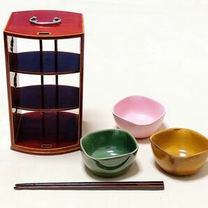 新品 飛騨高山伝統工芸品 飛騨春慶塗 趣味やきもの 小鉢＆箸＆収納棚 置物の画像5