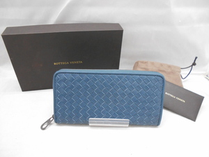 【BOTTEGA VENETA】 ボッテガ・ヴェネタ 長財布 財布 イントレチャート ラウンドファスナー レザー ディープグリーン SY02-FZ9
