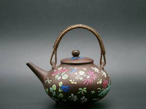 時代唐物 古渡 朱泥 紫砂 三足 粉彩 急須在銘 極上品 煎茶道具